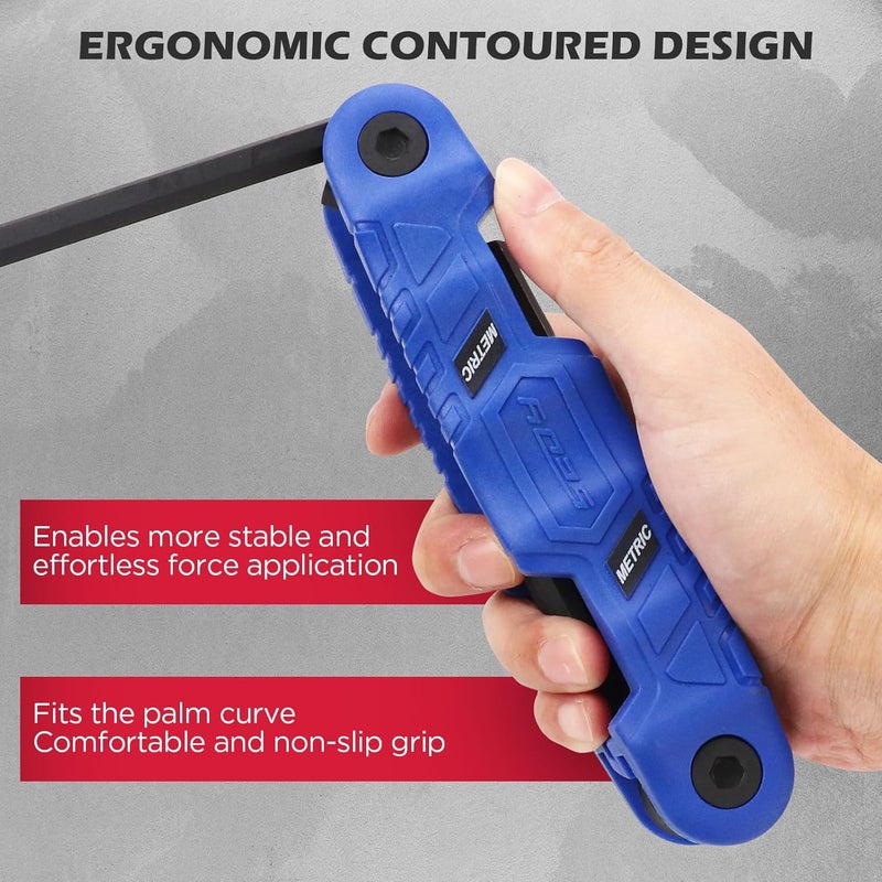 SEDY 12-Piece Large Folding Hex Key Set Metric (1.5-12mm), Heavy Duty Allen Wrench Set, Portable Tool for Archery, Bike Repair, Furniture, and Basic Home Maintenance (Blue) - Image 2